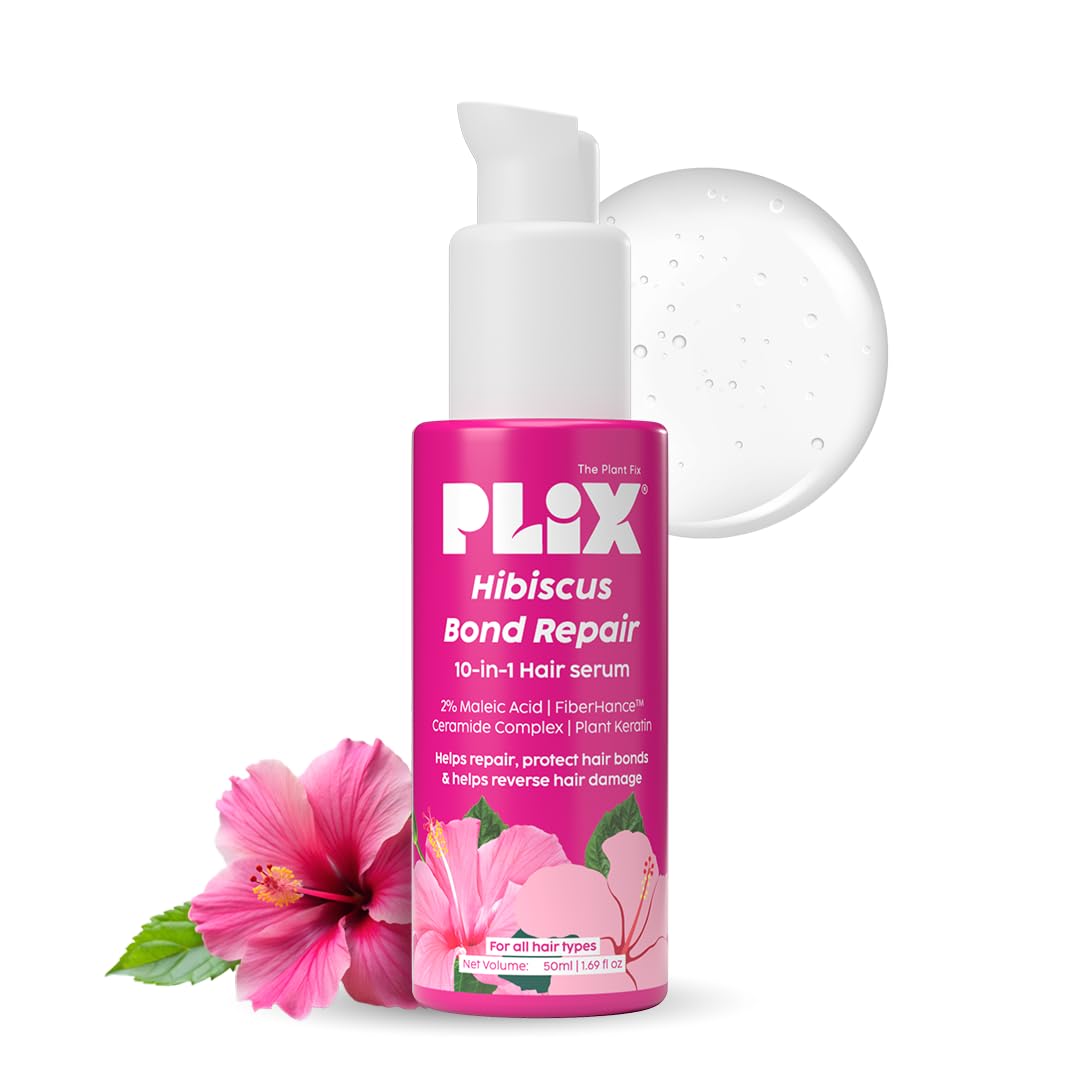 Plix Hibiscus 10-in-1 Bond Repair Hair Serum for Reduced Breakage & Nourished Strands, 1.69 fl oz