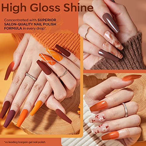 modelones 24 PCS Gel Nail Polish Kit, 20 Colors Fall Pink Brown Nude Orange Gel Polish Set with Glitter, Glossy and Matte Top Base Coat Home DIY Manicure Nail Art Design Gifts