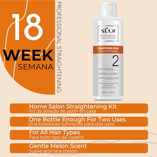 SLUJ Keratin Hair Treatment, Brazilian Straightening Cream with Keratin, Collagen & Hyaluronic Acid,18 Week Home Salon Professional Straightening - Keratina para Alisar el Pelo, Gentle Scent, 2 x Use