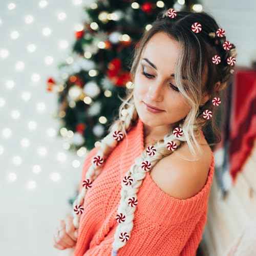 Christmas Candy Hair Clips - 30 Pcs Red and White Peppermint Snap Clips for Women Girls Bulk Holiday Party Favors, Christmas Stocking Filling, Classroom Gifts, DIY Hair Accessories for Xmas
