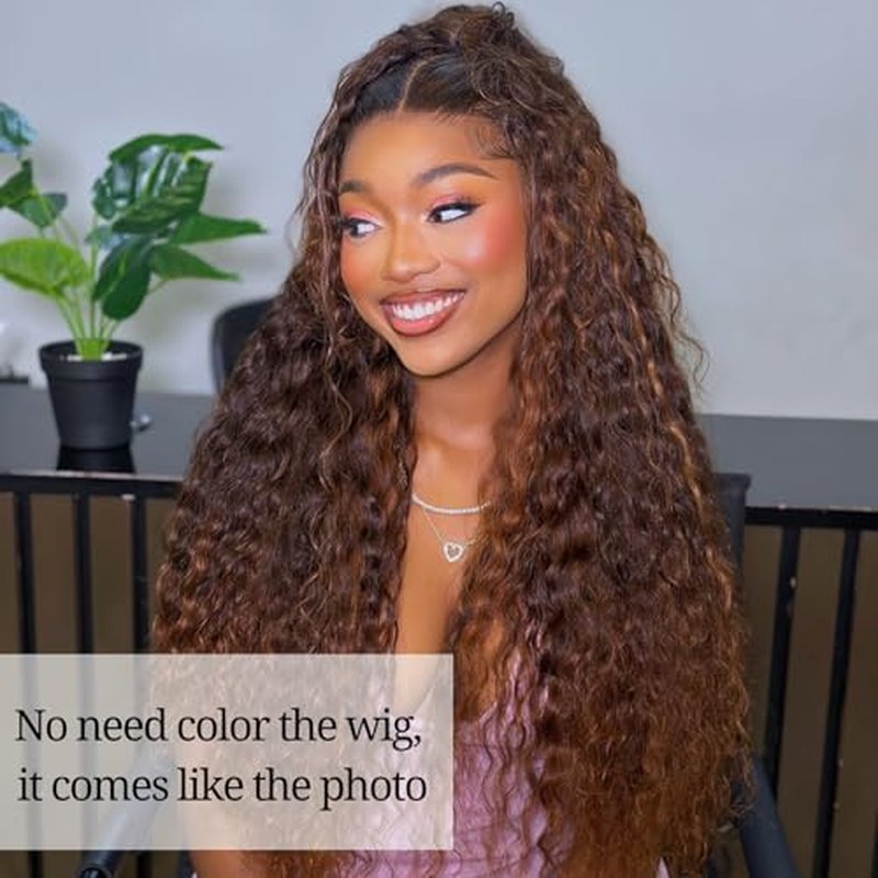 ALHER Honey Blonde Highlight Water Wave Bundles 28 Inch P4/27 Ombre Single Bundles Wet and Wavy Bundles Human Hair Highlight Brown Color 12A 100% Brazilian Virgin Remy Hair for Black Women Soft Thick