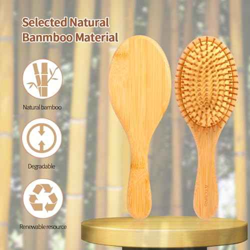 6 Piece Bamboo Hair Brush for Hair Growth, Wooden Paddle Detangler Hairbrush with Natural Bamboo Bristles, For All Hair Types - Women & Men, Scalp Massage, Smooths Tangles & Knots