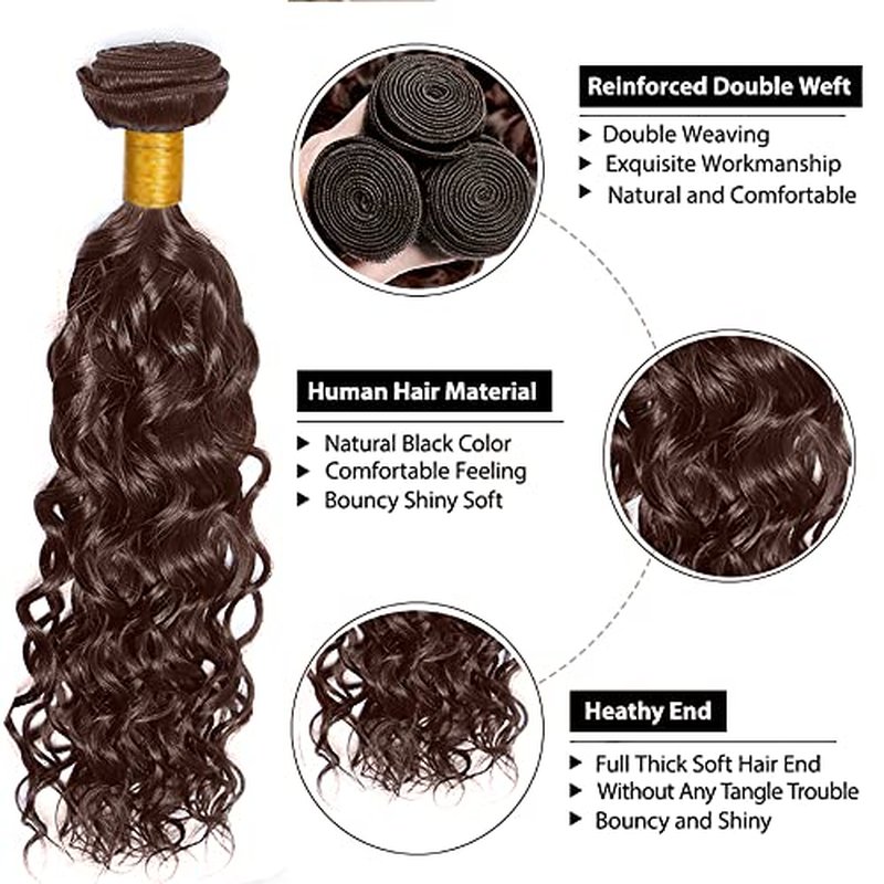 Brown Bundles Human Hair Color 4 Water Wave Bundles 24 26 28 Inch Niegmeag Double Weft Dark Brown Wet and Wavy Bundle Hair Weave Brazilian Virgin Remy Hair Extensions