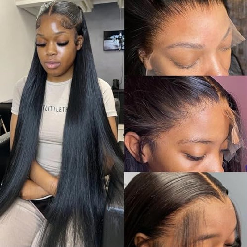 13x6 Straight Lace Front Wigs Human Hair HD Transparent Lace Frontal Human Hair Wigs for Women Glueless Wigs Human Hair Pre Plucked Black Wig 200% Density 22 Inch