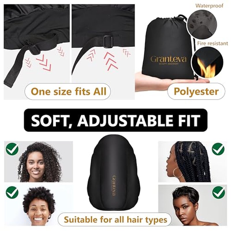 Large Hooded Hair Dryer Bonnet Attachment w/Integrated Headband - Reduces Heat Exposure Around Ears & Neck - Enhanced Size for Use with Rollers, Speeds Up Drying Time, Deep Conditioning at Home