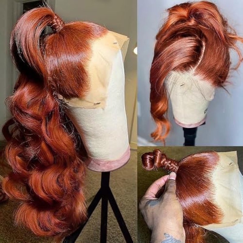 180% Density Reddish Brown 13x6 Lace Front Wigs Human Hair Pre Plucked 13x6 HD Transparent Body Wave Lace Front Wigs For Women Ginger 33# Colored Brazilian Virgin Hair Glueless Wigs Human Hair 18Inch