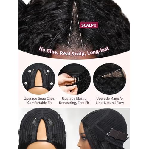 UNICE Curly V Part Wigs Human Hair Balayage Brown Highlight Clip in Upgrade U Part Wig No Leave Out Wear Go Glueless Human Hair Wig Beginner Friendly 14 inch