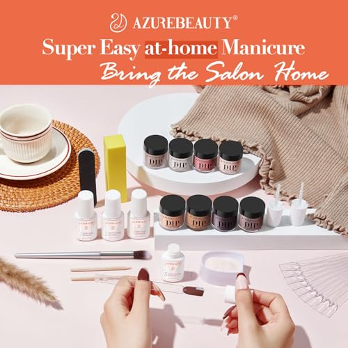 AZUREBEAUTY Dip Nails Powder Starter Kit, Maple Grey Sage Green Dark 8 Colors Set with Nail Sticks, Fall Nail Art Base Glossy/Matte Top Coat Activator Essential Liquid Manicure DIY Salon 30 PCS