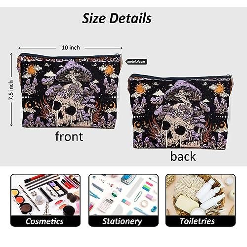IWXYI Mushroom Skeleton Retro Gothic Women's Makeup Make Up Bag Zipper Pouch Travel Toiletry Gifts For Women Teenage Girls
