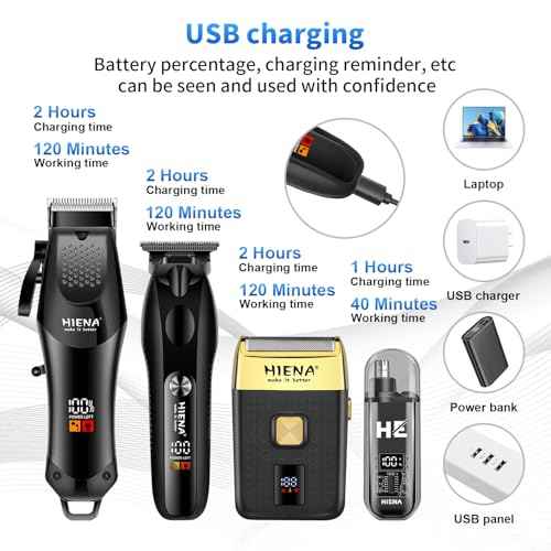 HIENA PRO Professional Hair Clipper Set for Men, Cordless Barber Clippers Set and Trimmer Kit, Foil Shaver & Men's Facial Grooming Tool, USB Rechargeable Electric Beard Trimmer & Nose Hair Trimmer Kit