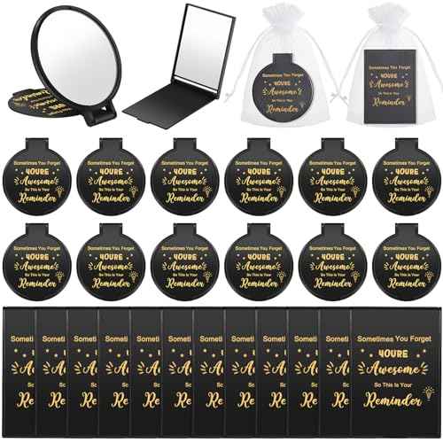 Geetery 48 Sets Inspirational Compact Mirror Bulk Round Makeup Glass Purse Pocket Mini Hand Folding Makeup Mirror with Gift Bags for Thanksgiving Christmas Women Coworker Friends