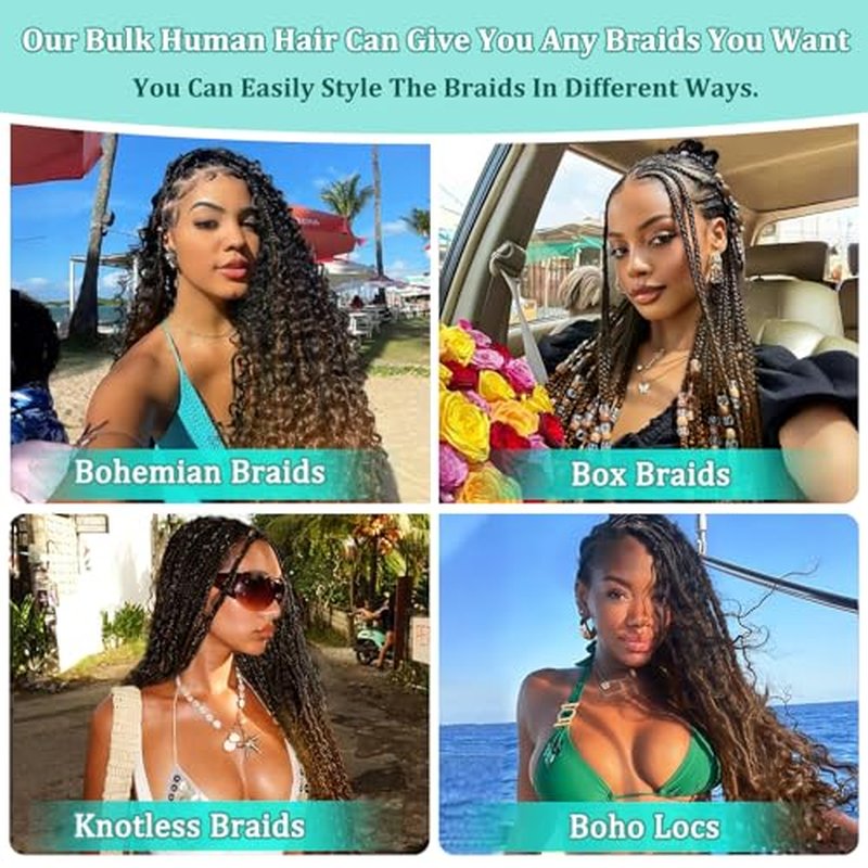 Ombre Human Braiding Hair for Boho Braids 24 Inch 120g Deep Wave Bulk Boho Human Hair for Braiding Curly Knotless Bohemian Braids 12A 100% Brazilian Virgin No Weft Extensions 3 Bundles/Pack T1B/30