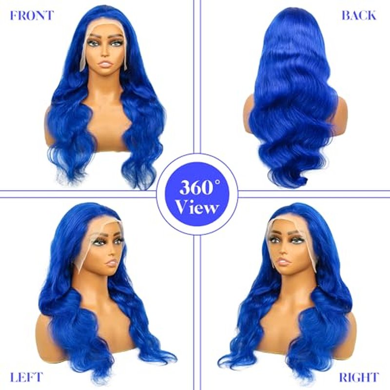 Blue Lace Front Wig - Human Hair, Body Wave, 13x4, 180% Density, Glueless Frontal Wig (26inch)