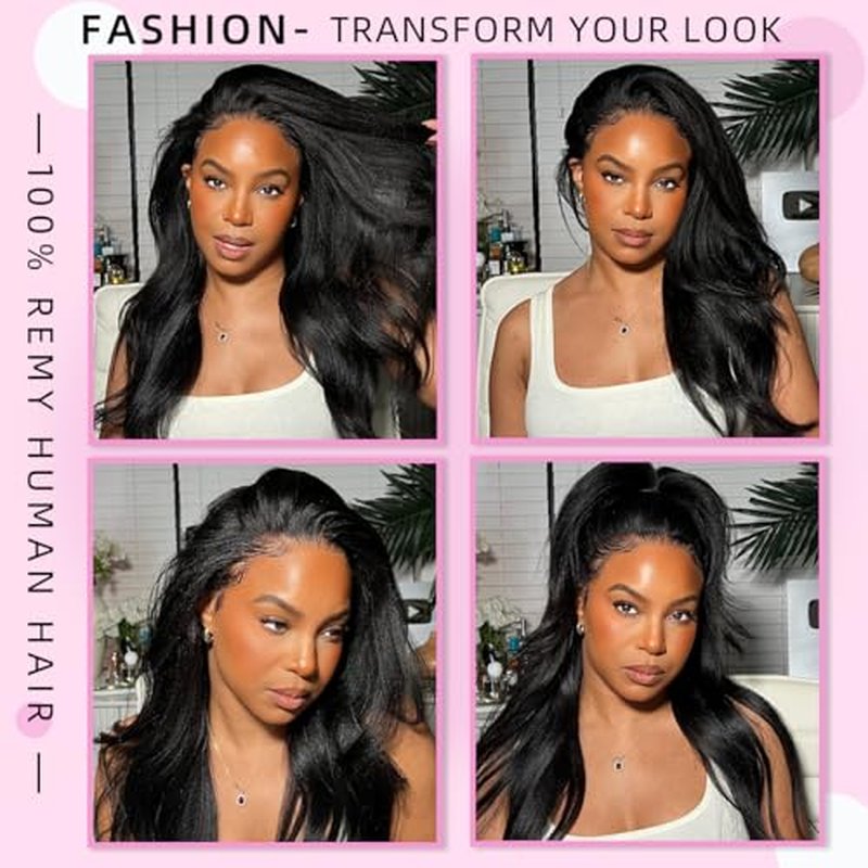 13X6 Kinky Straight Wig 16inch Yaki Straight Human Hair Wig 180% Density 13X6 HD Lace Front Wigs Human Hair Pre Plucked Glueless KinkyStraight Human Hair Wigs
