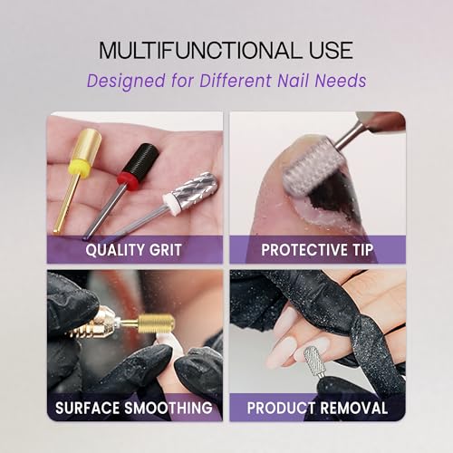 PANA 3/32" Large Smooth Round Top Safety Carbide Nail Drill Bit for Gel Polish & Acrylic Removal Nail Salon Manicure Pedicure Electric File Tools (Large Barrel - Silver, Extra Coarse)