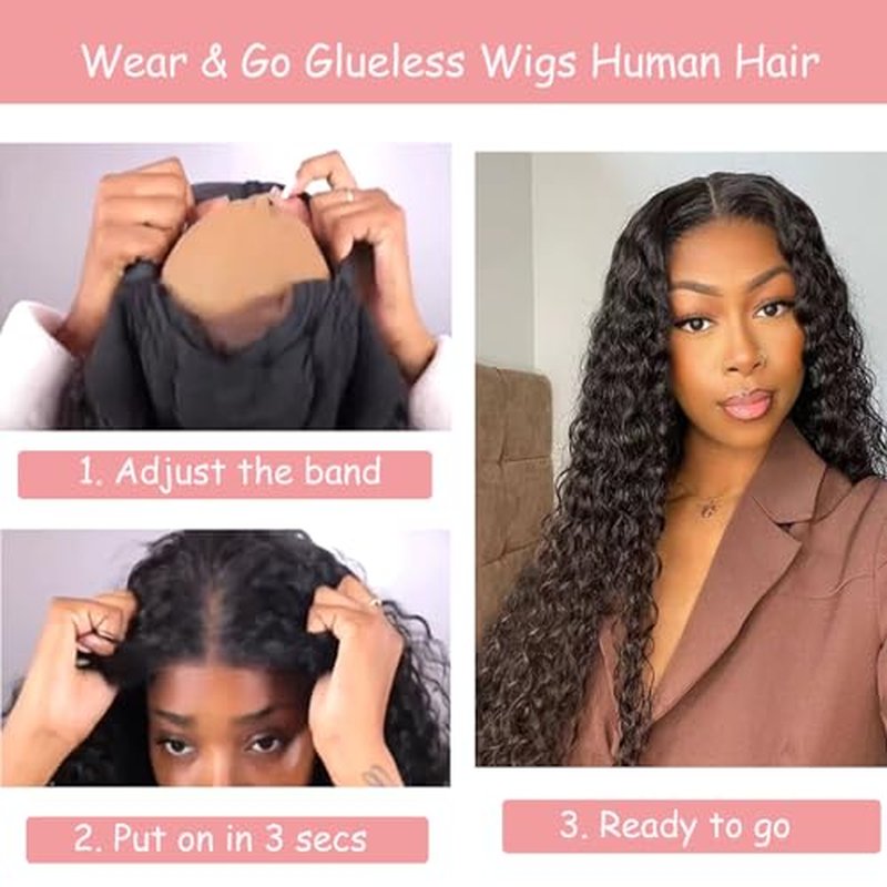 Deep Wave Curly 5x5 Hd Lace Closure Glueless wigs Human Hair Pre Plucked Pre Cut Wear and Go Lace Front Wigs for Black Women Human Hair (26 Inch)