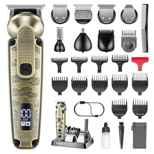 VGR 095 Beard Trimmer for Men, 7 in 1 Waterproof Cordless Hair Clippers and Trimmers Set, Electric Razor Shavers T-Blade Hair Trimmer Grooming Kit for Nose Body Ear Face Mustache, V-103