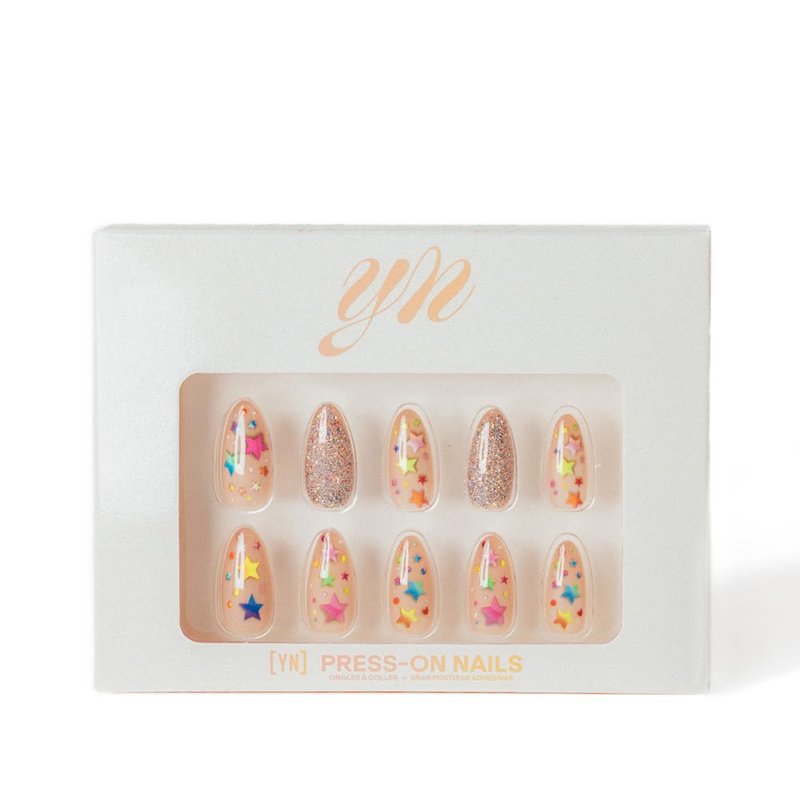 Press On Nails | Medium Oval Shape Fake Nails with Glue & File - Rainbow Orbit Design