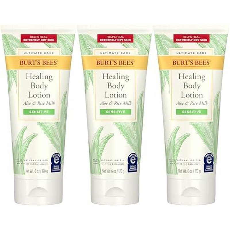 Burt's Bees Ultimate Care Healing Body Lotion with Aloe and Rice Milk for Sensitive Skin, 98.8% Natural Origin, 6 Ounces