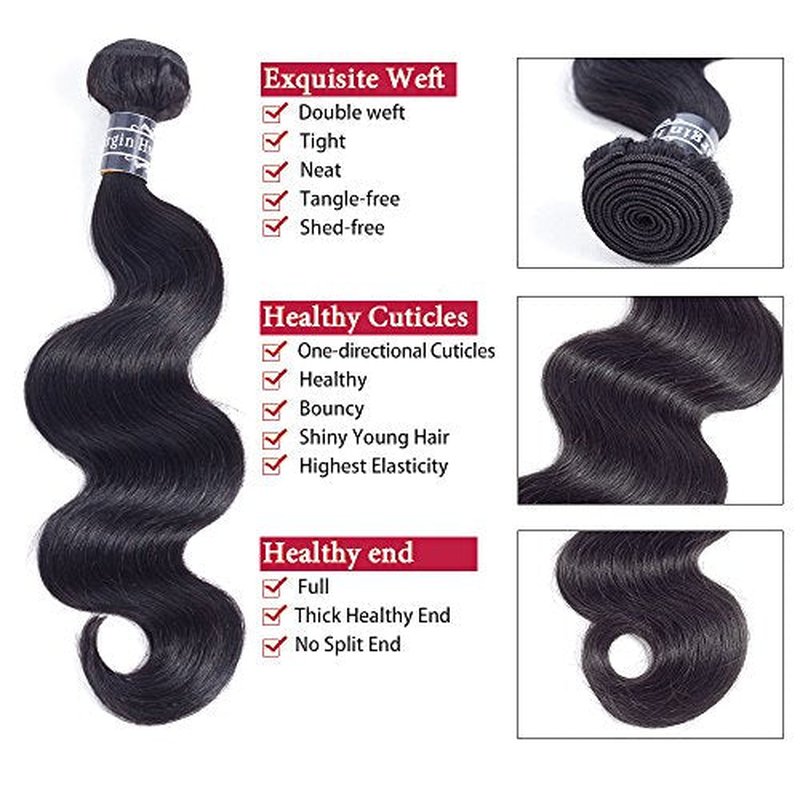 Amella Hair 100% Unprocessed Brazilian Virgin Body Wave Hair 3 Bundles With Closure (16 18 20+14 Three part)8A Brazilian Body Wave Human Hair Extensions With 4x4 Swiss Lace Closure