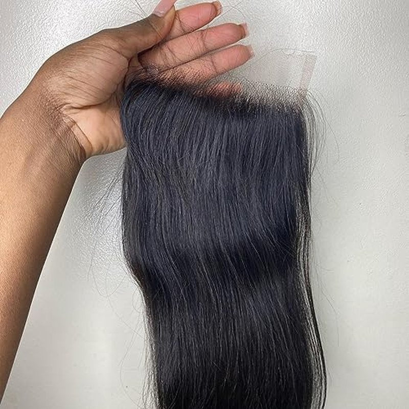 BEEOS 5x5 Skinlike Real HD Lace Closure Only, Pre-plucked Straight Human Hair Closure 0.10mm Ultra-thin Melted Invisible Swiss Lace Small Single Knot 16 Inch