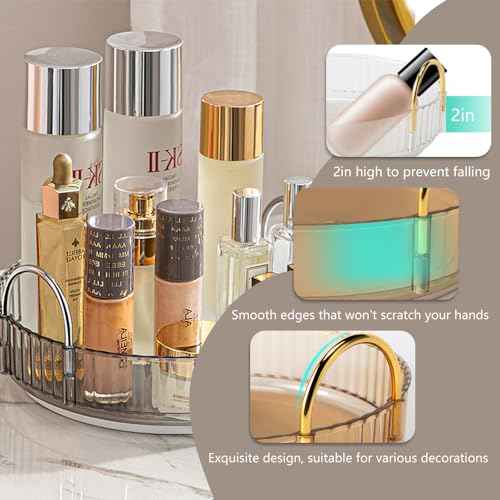 Rotating Makeup Organizer for Vanity, Spinning Cosmetics Storage for Bathroom Countertop, Skincare Holder Rack for Facial Cream, Perfume, Lotion, Lipstick (1 Tier, Smoky Grey)