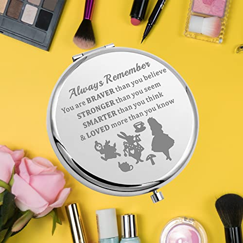 KEYCHIN Alice Fans Pocket Mirror Alice Fairy Tales Gift Always Remember You are Braver Stronger Smarter Than You Think Compact Makeup Mirror (Alice-S)