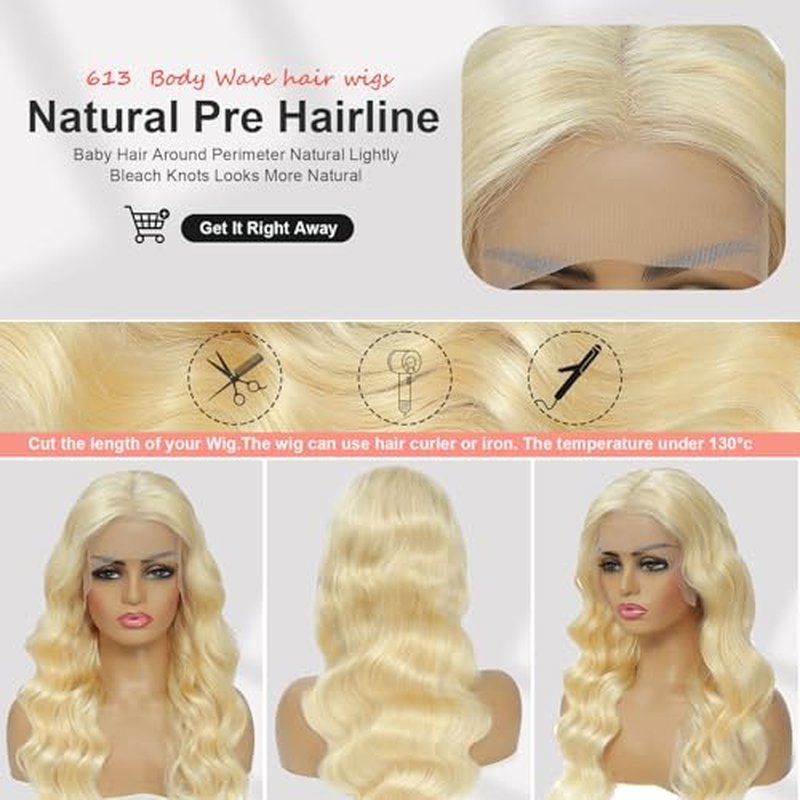 30 Inch 613 13x6 Lace Front Wig Human Hair 200 Density Blonde Body Wave Lace Front Wigs Human Hair Pre Plucked Blonde Wig Human Hair 613 HD Lace Frontal Wigs