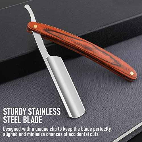 Straight Razor With Strope - Professional Straight Edge Barber Premium Stainless Steel Shaver With Shaving Strop for Men Home & Salon Grooming Using (NO.147)