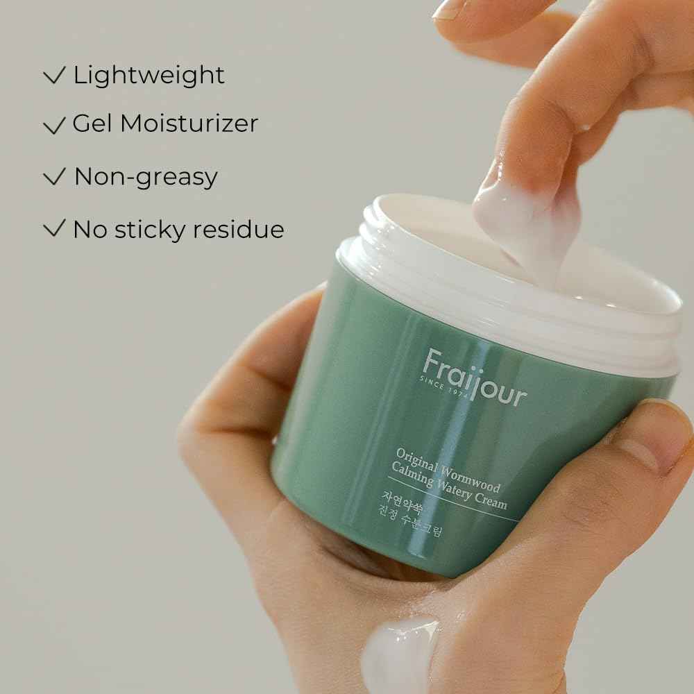 Fraijour Original Wormwood Calming Watery Cream – Korean Lightweight Gel Moisturizer for Oily, Combination & Sensitive Skin, Hydrating Aloe & Squalane, Non-Greasy, Quick Absorbing, 3.38 oz.