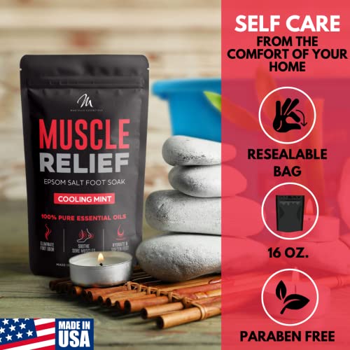 Mantello Muscle Relief Foot Soaking Salts - Foot Soaker for Use with a Foot Soaking Tub - Epsom Salts for Soaking Feet to Soften and Soothe Feet - Pedicure Foot Soak with Essential Oils, 1 lb. Bag
