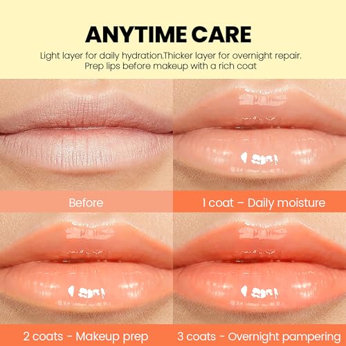 Vegan Peach Lip Mask Moisturizer, Hydrating Lip Balm & Butter with Jojoba Seed Oil & Vitamins, Full Looking, Soothing, Nourishing, Softening Treatment for Dry Lips, Non-Sticky, 06 Peach