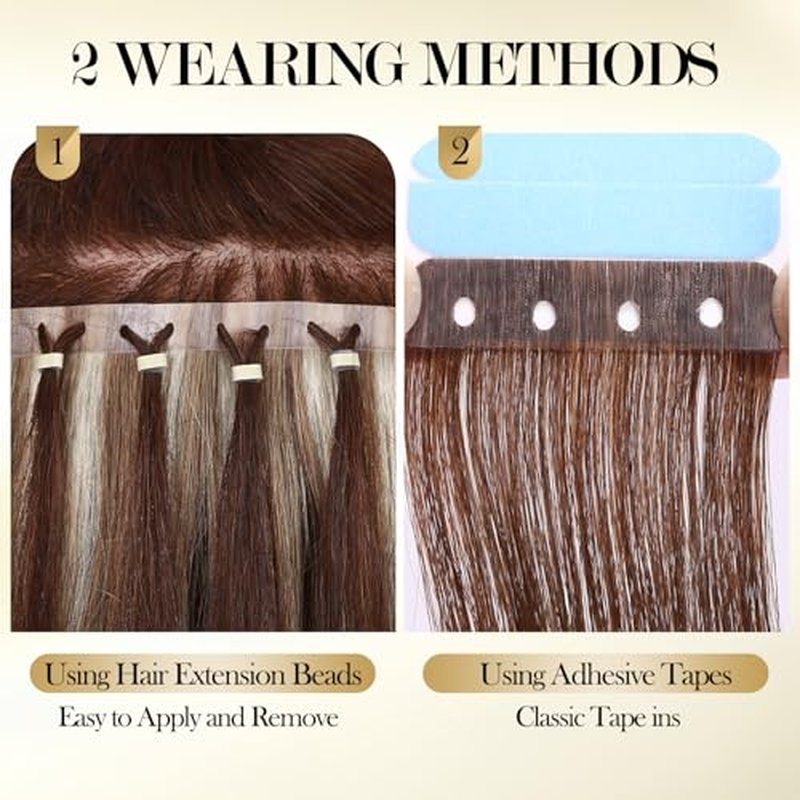 Invisible PU Hole Weft Human Hair Extensions Seamless Skin Weft Bead Hair Extensions for Women Dual-Use Tape in Weft Hair Extension 8PCS 70g 18/613 Highlight Blonde Real Human Hair (8Pcs,18 Inch)