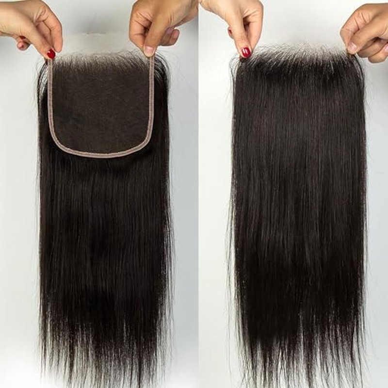 Upgrade Real Skinliked 5X5 HD Closure Human Hair Straight Lace Closure 0.095 mm Ultra Thin Invisible HD Lace Closure Pre Plucked Natural Hairline With Baby Hair 100% Real Human Hair Black 20 Inch