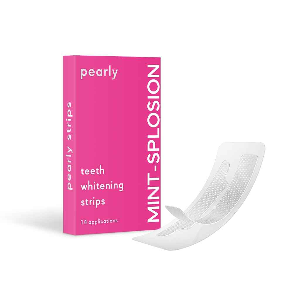 Pearly Teeth Whitening Strips Enamel Safe Stain Removing Dental Whitener for Wine, Coffee and Other Stains, 28 Mint Strips, Pink