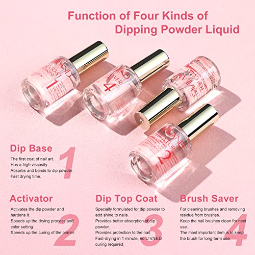 SAVILAND Dip Powder Liquid Set 15 ml/0.5 oz,10 Pcs Nail Dip Liquid Set with HEMA-free Base/Top Coat, Activator Brush Saver Acrylic Gel Nail File No Curing Needed DIY Home Salon Quality