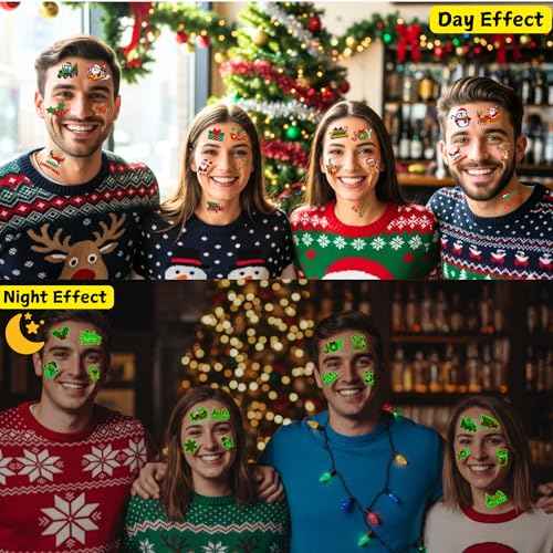 Glow In Dark Christmas Temporary Tattoos | Luminous Christmas Decorations Accessories Party Favors Supplies Goodie Bags Stocking Stuffers Xmas Santa Claus Snowman Gift Idea For Kis Teen Adult-60Pcs