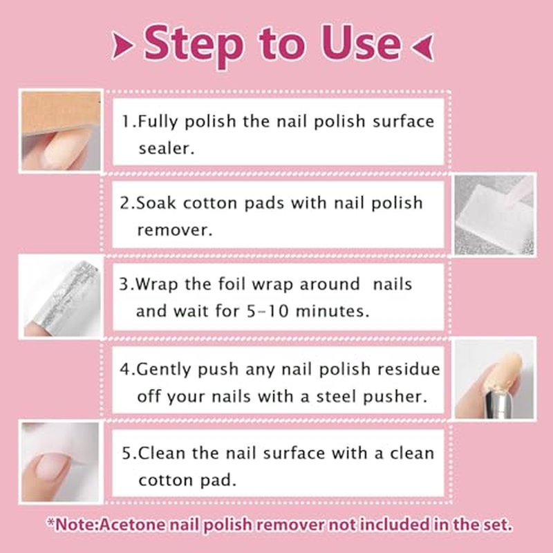 Foil Nail Wraps SHEERBLISS Nail Foils Soak Off 100PCS Nail Foil Wraps For Soak Off Gel Polish Remover,with 1pcs Cuticle Pusher for Removing Nail Polish at Home