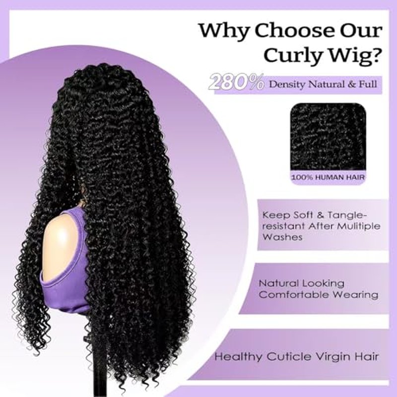 13x6 Lace Front Wigs Human Hair HD Lace Front Wigs 20 inch Curly Wave Glueless Wigs Human Hair Pre Plucked Pre Cut 280 Density 15A Curly Wave Natural Color Wigs for Black Women Triple Lifespan