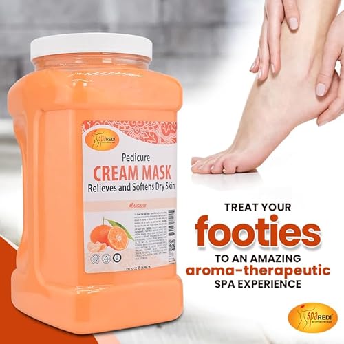 SPA REDI - Body and Foot Cream Mask, Mandarin, 128 Oz - Pedicure Massage for Tired Feet and Body, Hydrating, Fresh Skin - Infused with Hyaluronic Acid, Amino Acids, Panthenol, Comfrey Extract