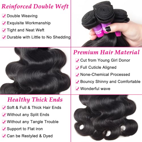 12A Human Hair Bundles 400g Body Wave Bundles Human Hair Extensions 16 18 20 20 Inch Brazilian Virgin Body Wave 4 Pieces Deals Unprocessed Brazilian Quick Weave Extensions Natural Black