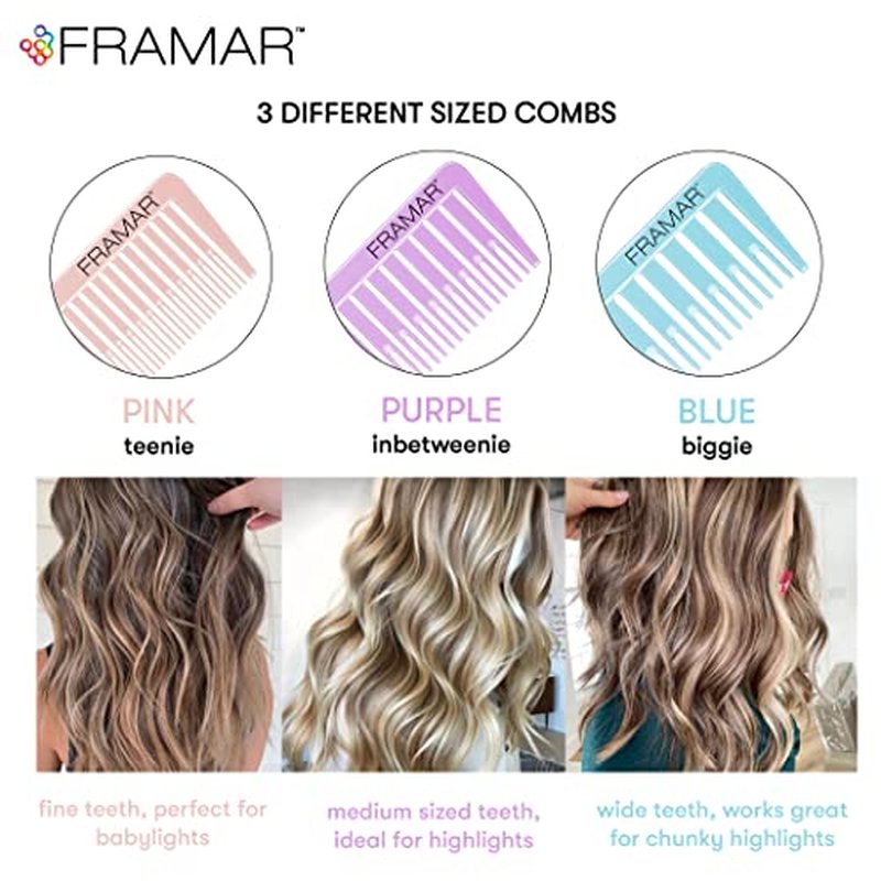 FRAMAR Dreamweaver Highlight Comb Set - Professional Highlighting Comb With Parting Tip, Hair Dye Comb, Foiling Combs For Highlighting, Highlight Combs For Highlighting ? 3 Pack Pastel