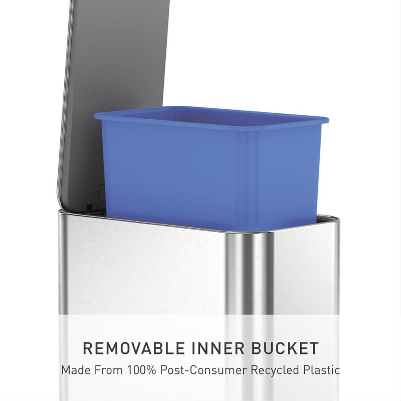 Simplehuman Slim Step Trash Can - 5L Compact Bathroom Bin with Silent Close Lid & Steel Pedal | Brushed Stainless Steel