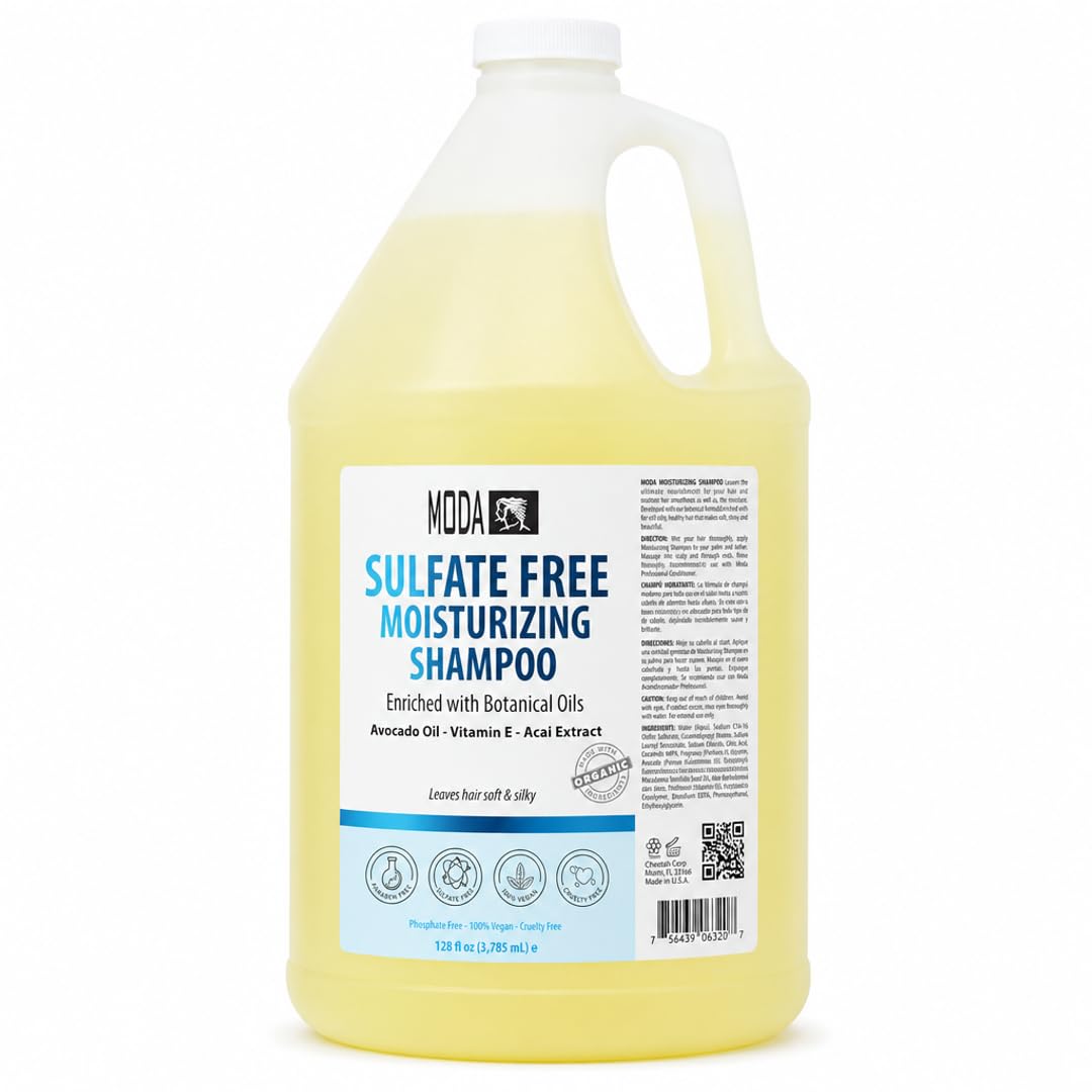 MODA Sulfate-Free Moisturizing Shampoo for All Hair Types - Professional - Deeply Cleanses and Conditions, Strengthens, Restores and Shines Hair - 1 GAL