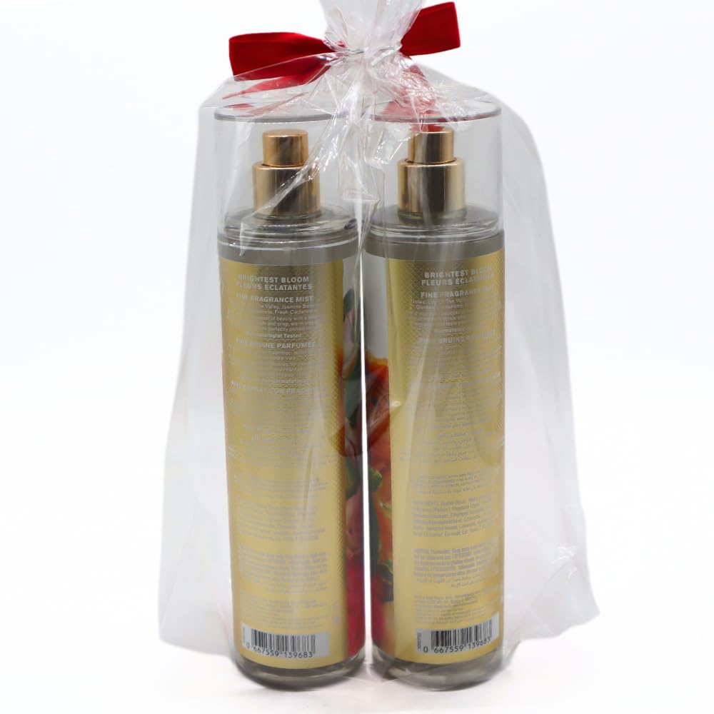 Bath & Body Works BRIGHTEST BLOOM Fine Fragrance Mist 2-piece Gift Set with a Red Bow for Holidays - 8 fl oz each