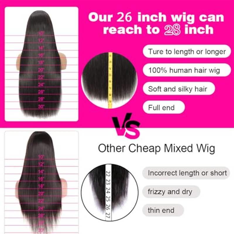 HD Lace Front Wigs Human Hair Pre Plucked Pre Bleached with Baby Hair Ear to Ear 13x6 Lace Frontal Wig 100% Brazilian Unprocessed Virgin Human Hair Wigs for Women 200% Density (26 Inch)