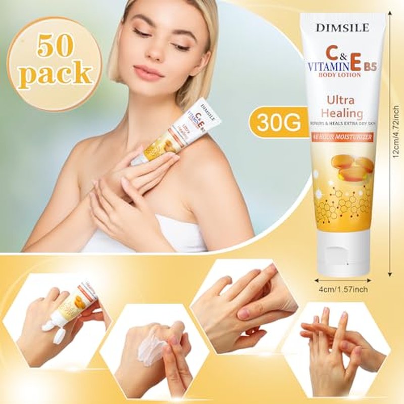 50 Pack Travel Size Body Lotion 1 Oz Dry Skin Moisturizer with Flip Cap for Extra Dry Skin, for Inns and Hotels, Airlines, Offices, Gyms and More(Natural Style)