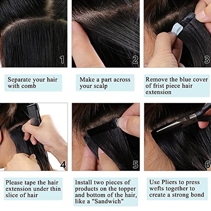40 PCS Tape in Hair Extensions Human Hair Black Women Yaki Straight Tape in Extensions Human Hair 20 Inch Light Yaki Invisible Skin Weft Double Sided Tape Remy Hair Extensions Natural Black Color