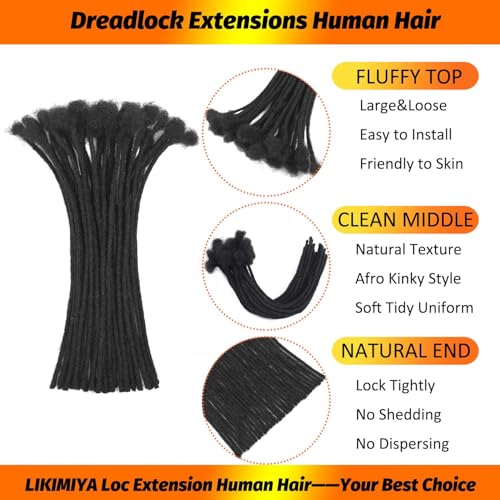 Loc Extensions Human Hair 60 Strands 0.4 cm 10 Inch Dreadlock Extensions Human Hair Loc Extensions Dreads Extensions for Men Women Kids Real Human Hair Locs 1B Natural Black Handmade Permanent Locs