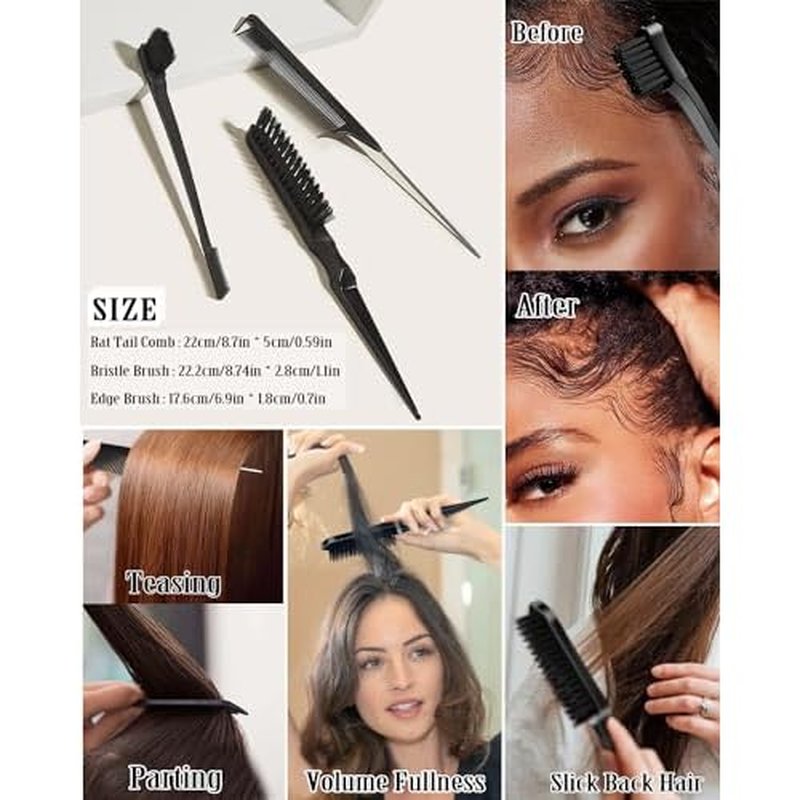 Slick Back Hair Brush & Hair Wax Stick Set - Tames Frizz & Smooths Flyaways - Sleek Ponytails, Buns, Edges - Styling Cream/Gel/Balm/Pomade Stick for Women - Styling Accessories for Girls & Kids
